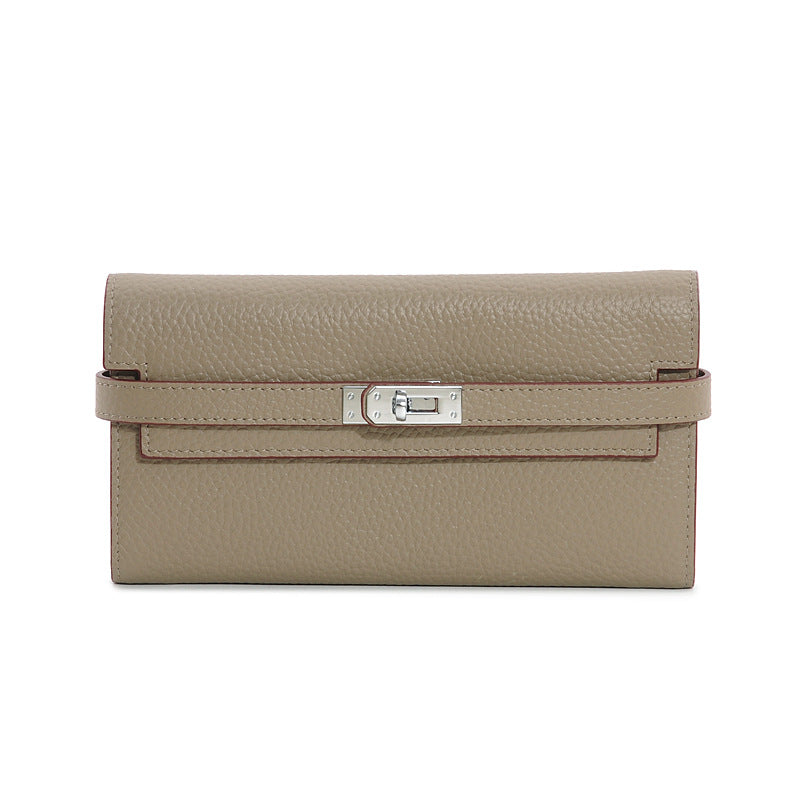 Genuine Top Layer Cowhide Long Wallet for Women, New Minimalist Pebbled Leather Clutch Purse, Fashionable Birkin-Kelly Style Handbag for Ladies