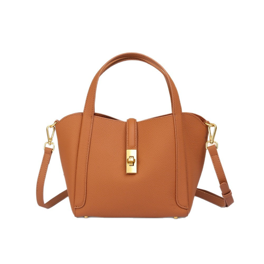 Genuine Top Layer Cowhide Basket Bucket Bag for Women, Light Luxury New Crossbody Top Handle Purse, Premium Leather Handbag for Ladies