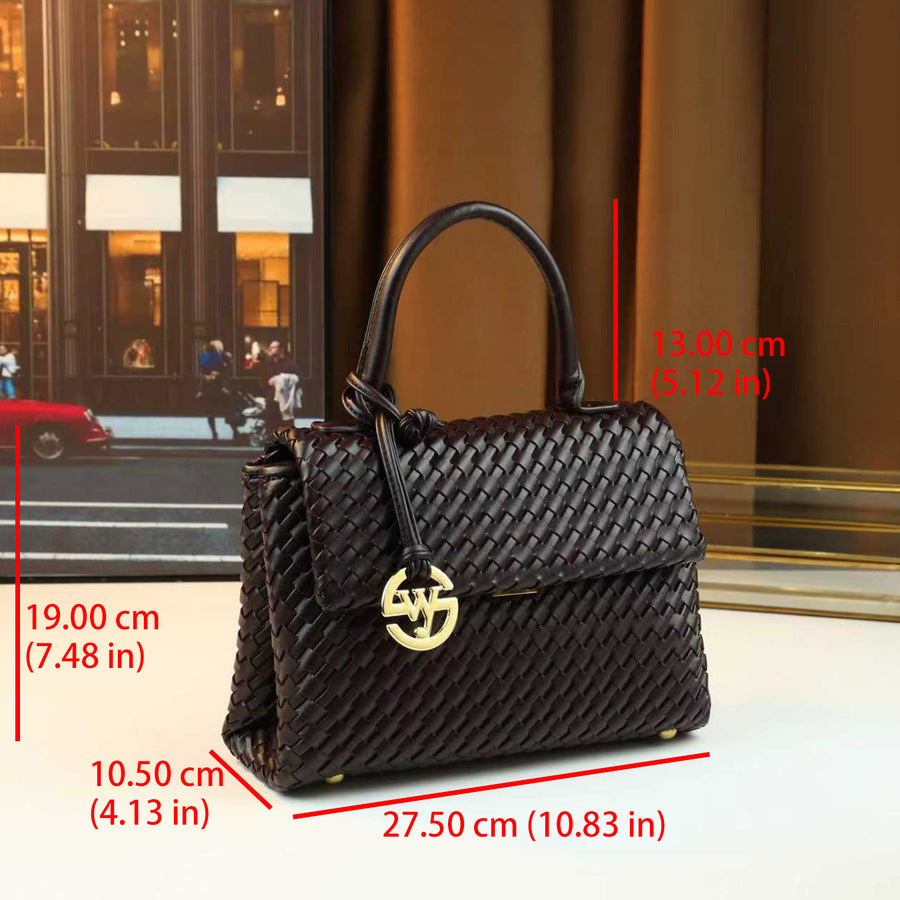 Handwoven Mini Square Bag for Women Niche Commuter Shoulder Handbag, Minimalist Purse with Round Hardware Accent