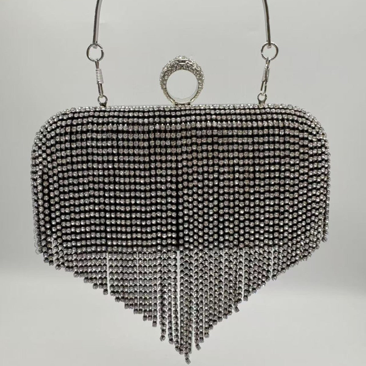Handmade Tassel Rhinestone Evening Clutch Bag for Women, Small Square Top Handle Purse, Bridal Wedding Party Handbag for Ladies
