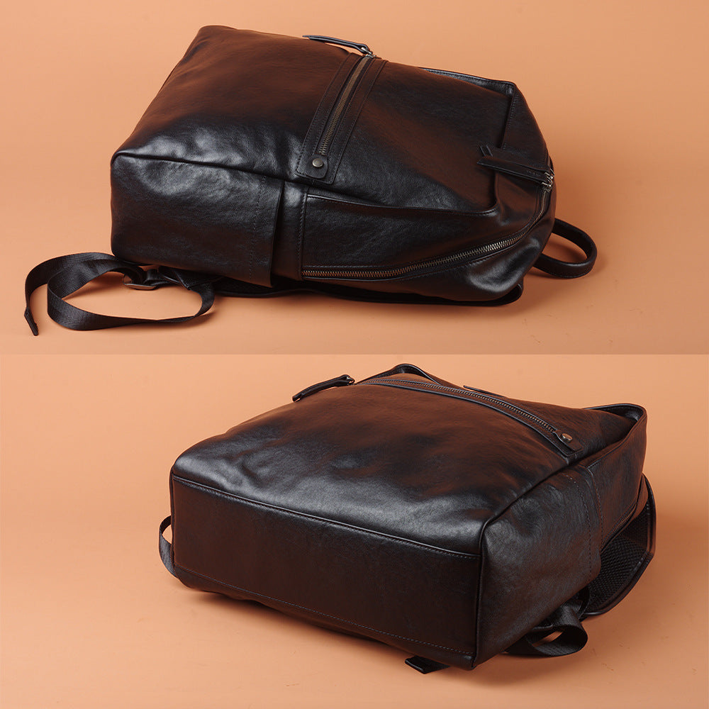 New Black Top Layer Cowhide Leather Backpack, Business Commute Laptop Daypack, Versatile Travel Bag for Men and Women