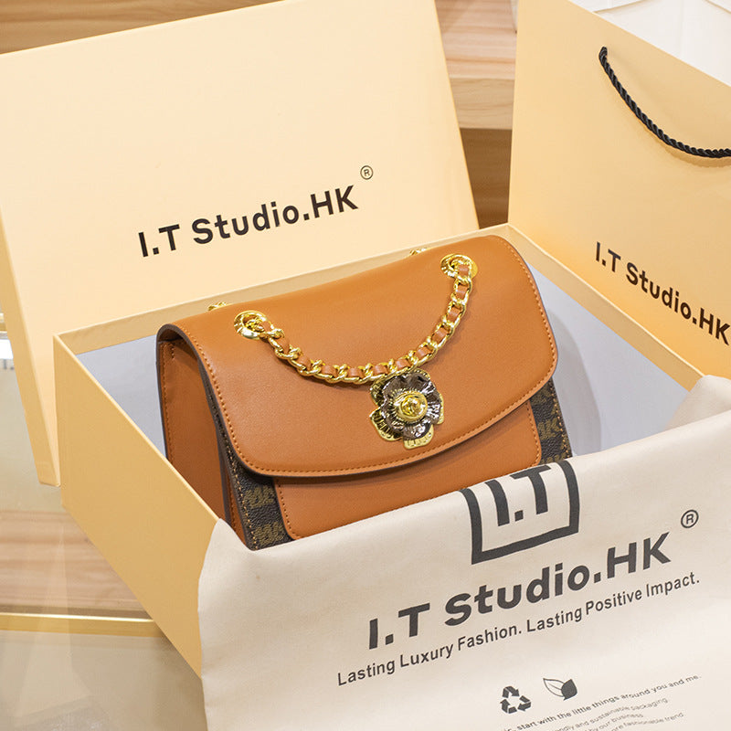 Genuine Leather Chain Crossbody Bag for Women, New Versatile Underarm Shoulder Purse, Trendy Everyday Handbag for Ladies