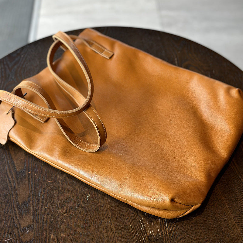Genuine Top Layer Cowhide Tote Bag for Women, New Spring Minimalist Casual Shoulder Purse, Lightweight Versatile Shopping Handbag for Ladies