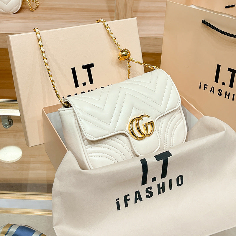 Genuine Leather Gold Ball Quilted Chain Shoulder Crossbody Bag for Women, Summer Stylish Handbag with Hong Kong Brand Vibe, Trendy Everyday Purse for Ladies