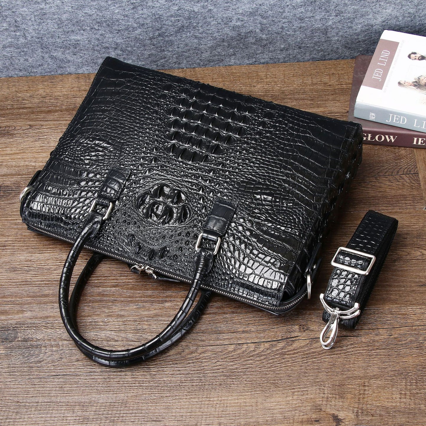 New Arrival Croc-Effect Business Briefcase for Men, A Large Capacity Document Laptop Shoulder Crossbody Bag with Professional Design, Perfect for Work & Travel