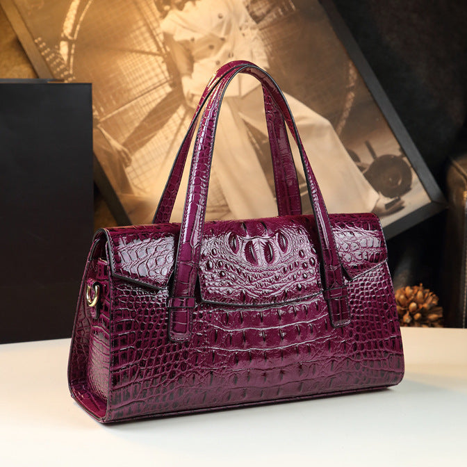 New Arrival Thai Genuine Leather Croc-Effect Evening Bag for Women, A Shoulder Top-Handle Handbag with Wrist Strap, Perfect for Moms & Special Occasions