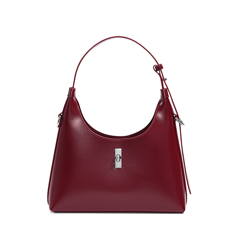 New Vintage Baguette Underarm Tote in Genuine Cowhide, Premium Shoulder Crossbody Top Handle Purse, Versatile Handbag for Women