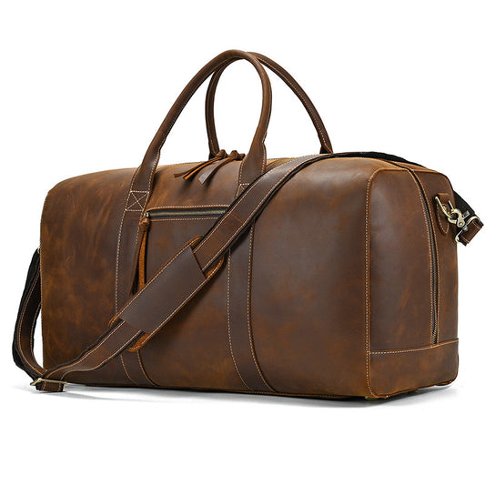 24-Inch Vintage Crazy Horse Leather Large Capacity Travel Duffle, Top Handle Cowhide Luggage Bag, Premium Weekender for Men