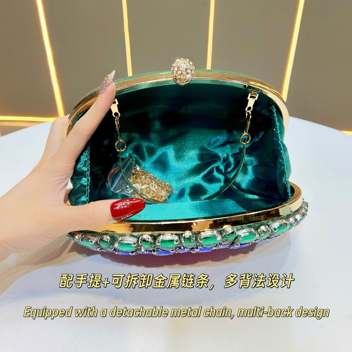Elegant Rhinestone-Embellished Evening Clutch for Women, A Premium Glamorous Top-Handle Chain Crossbody Bag with Exquisite Craftsmanship & Sparkly Crystal Details, Perfect for Banquets Weddings & Special Occasions