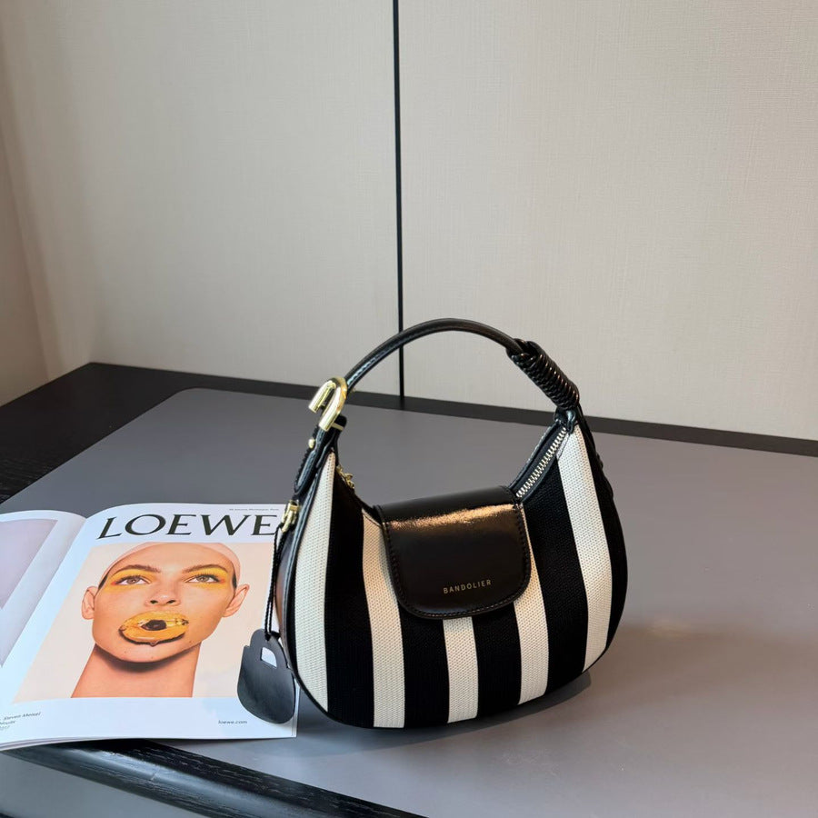 Color-Block Crescent Bag for Women Fall Winter Light Luxury Top Handle Shoulder Crossbody Purse, High-Quality Versatile Going-Out Handbag with Chic Contrast Design