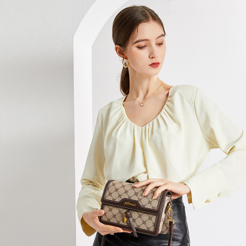 Genuine Leather Korean Style Printed Small Square Bag for Women, Fashionable Classic Shoulder Crossbody Purse, Trendy Everyday Handbag for Ladies