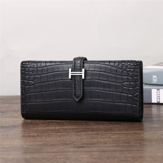 Premium Men's Matte Croc-Effect Long Bi-Fold Wallet, Business Suit Clutch with Multi-Card Slots & Genuine Leather, Versatile Casual Handbag