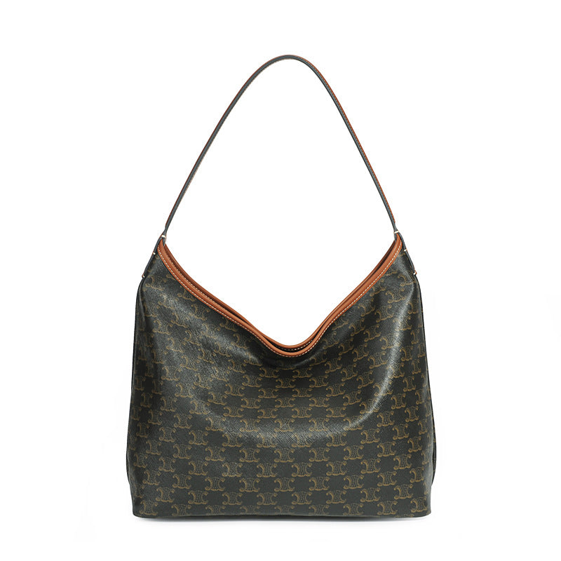 Vintage Arch Style Tote Bag for Women Genuine Leather Monogram Large Capacity Shoulder Shopper Commuter Bag