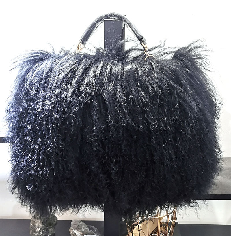 Genuine Sheepskin Wool Fluffy Large Tote Bag for Women, New Luxury Faux Fur Shoulder Handbag, Soft Warm Fur Purse for Ladies