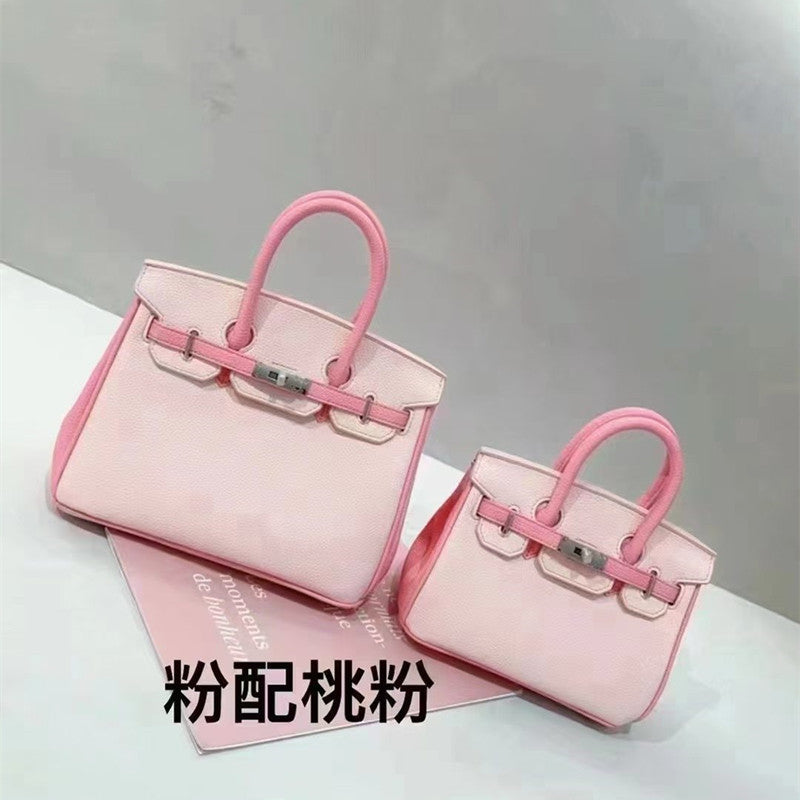 New Arrival Pebbled Leather Birkin-Inspired Tote Bag for Women, Color-Blocked Shoulder Crossbody Handbag with Trendy Glamorous Design, Versatile Everyday Purse
