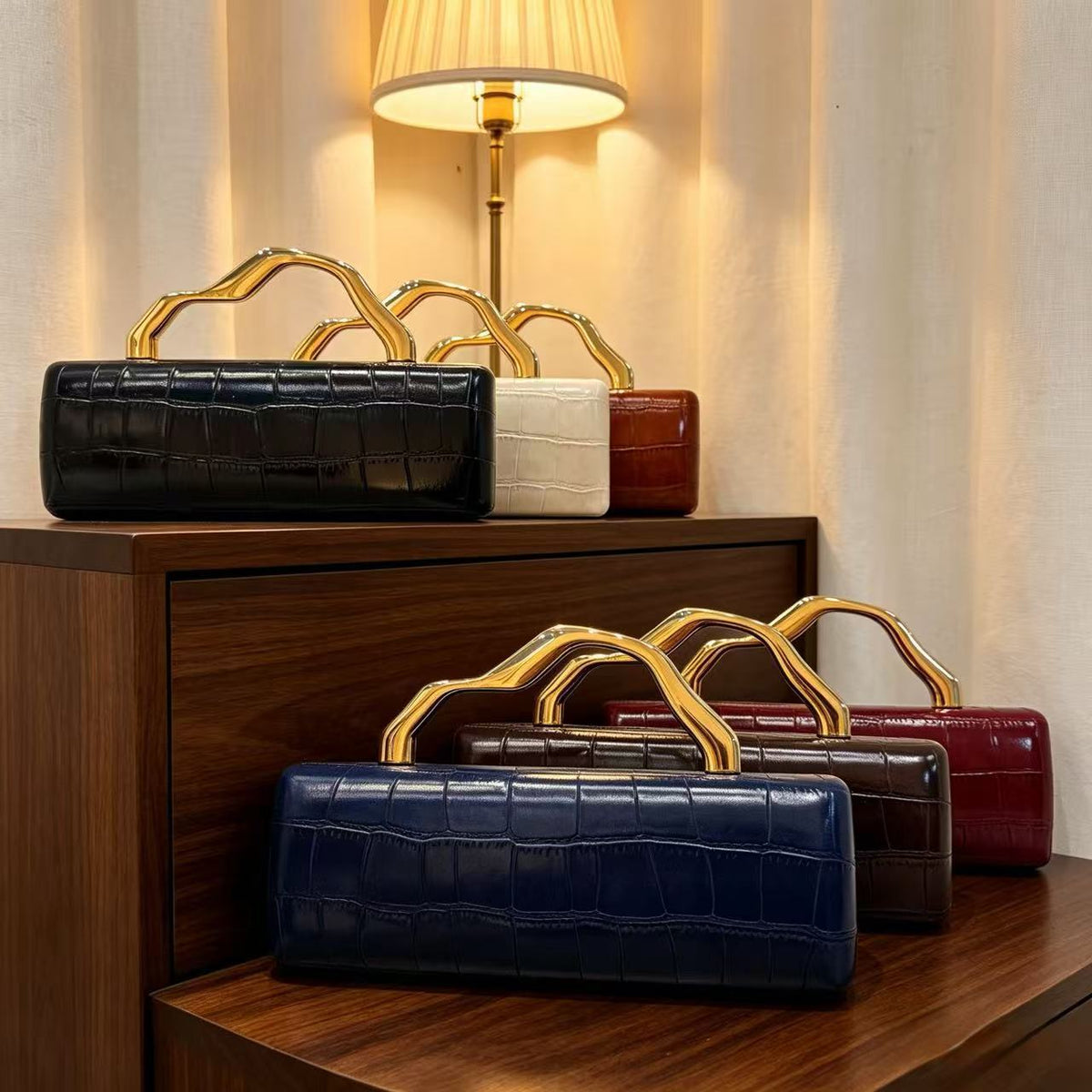 PU Crocodile-Embossed Evening Clutch for Women, New Irregular Top Handle Shoulder Crossbody Bag, Light Luxury Unique Gown Purse for Ladies