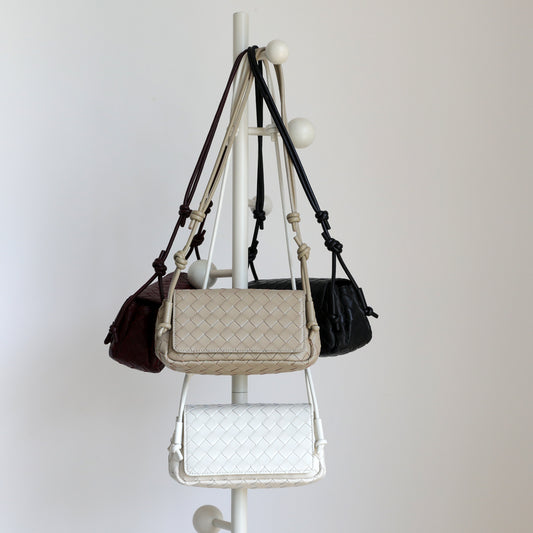 Sheepskin Handwoven Flap Mini Square Bag for Women Shoulder Crossbody Handbag, Premium Compartment Purse with Niche Artisan Design