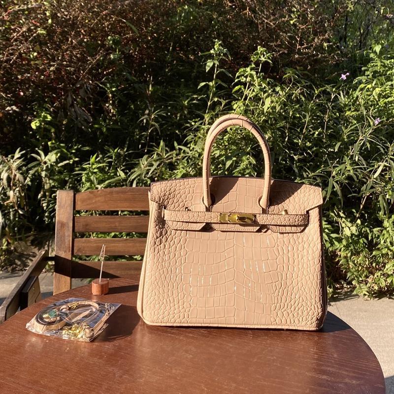 Chic Croc-Embossed Birkin-Inspired Tote Bag for Women, Premium Genuine Leather Shoulder Crossbody Top-Handle Handbag with Dopamine Bright Colorful Style, High-End Everyday Purse