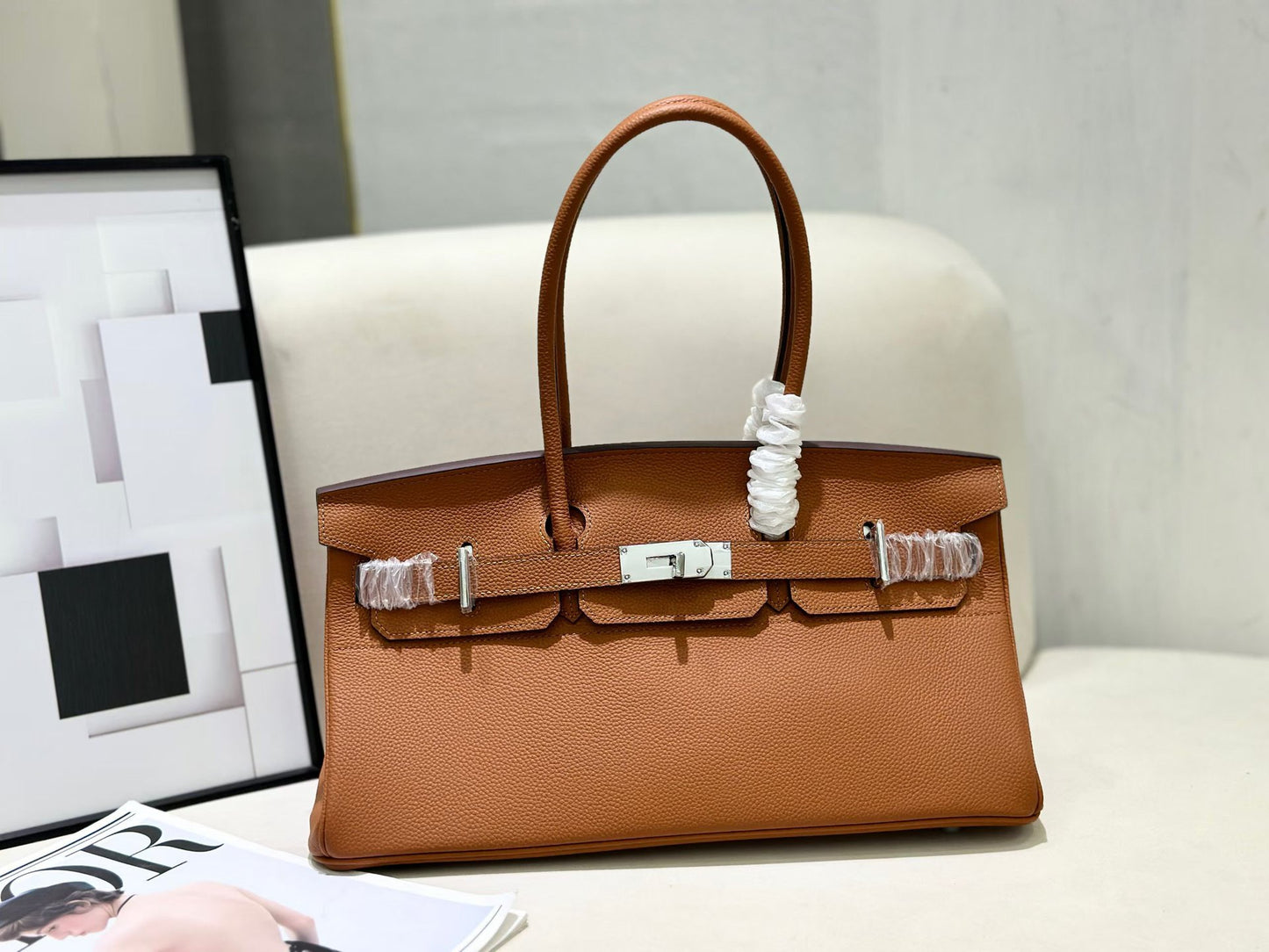 Genuine Togo Leather Birkin-Style Bag for Women, New Classic Vintage Top Handle Handbag, Niche Design Fashionable Versatile Purse for Ladies