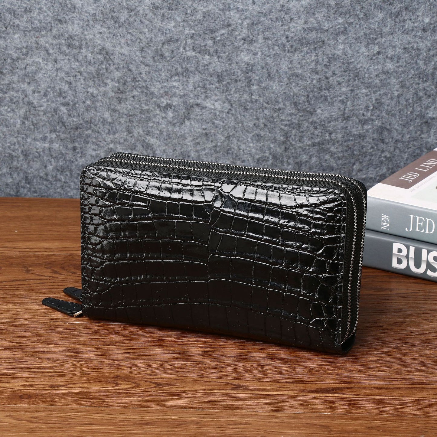 New Arrival Croc-Effect Double-Zip Large Clutch for Men, A Classic Handheld Wallet with Multiple Card Slots & Spacious Design, Perfect for Business & Daily Use