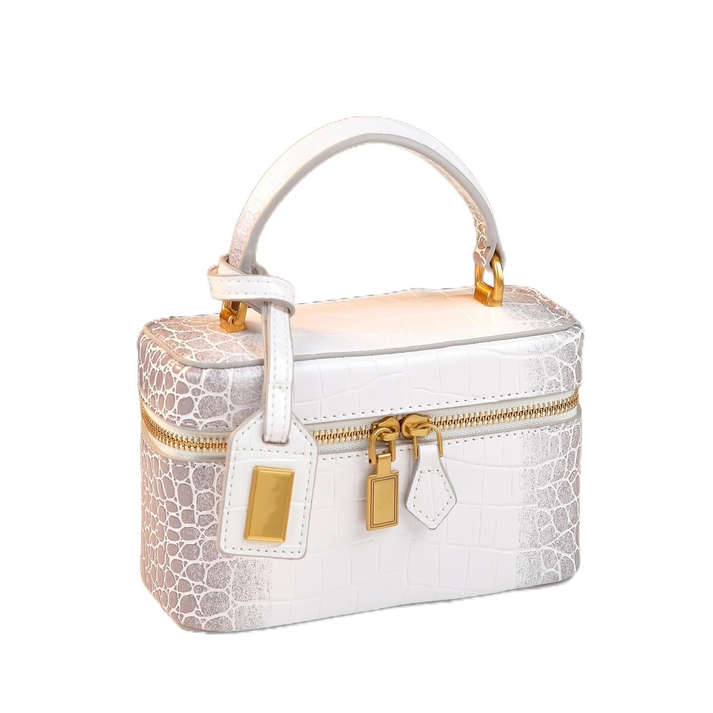 New Arrival Croc-Effect Genuine Leather Bento Box Bag for Women, A Versatile Small Shoulder Crossbody Top-Handle Handbag with Fashionable Design