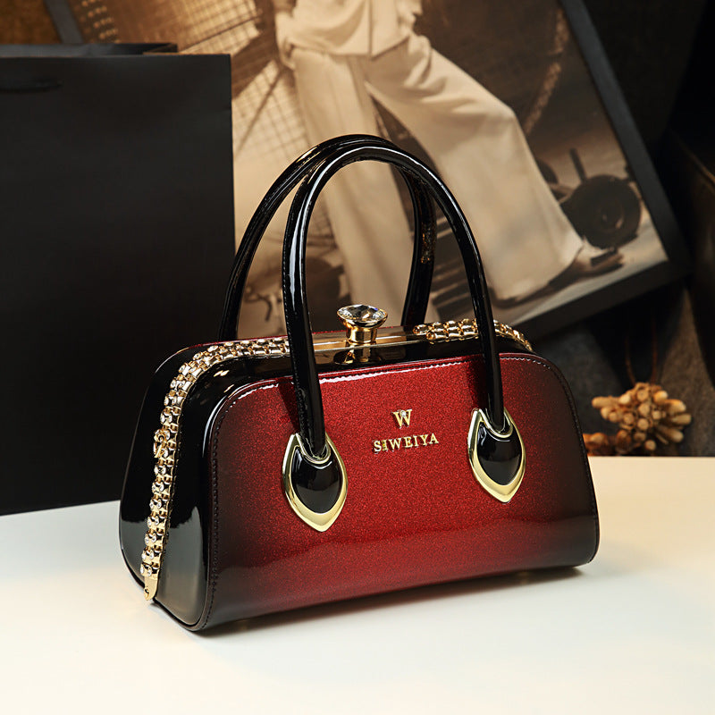 Women's Patent Leather Handbag Shiny Shoulder Crossbody Bag for Middle-Aged Ladies Fashion Mom Purse Light Luxury Top Handle Clasp Bag