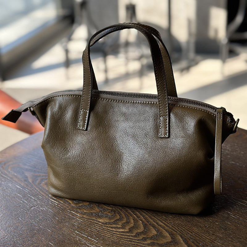 Genuine Top Layer Cowhide Dumpling Bag for Women, Exquisite Shoulder Crossbody Purse, Vegetable-Tanned Pleated Top Handle Handbag, Chic Everyday Bag for Ladies
