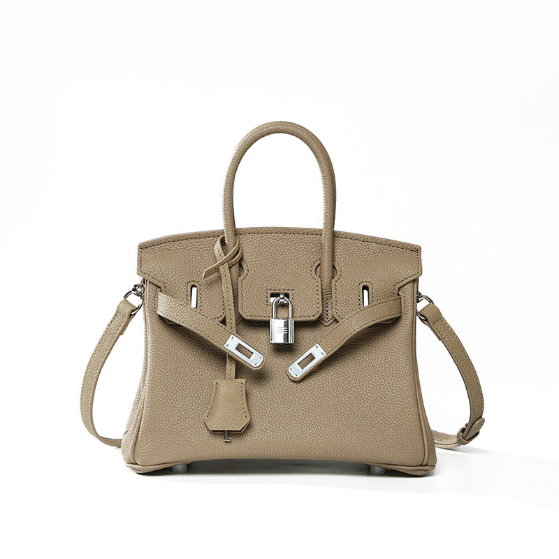 Premium Top-Layer Cowhide Leather Tote Bag for Women, Textured Grain Finish with Spacious Large Capacity, Unique Boutique Handbag with Turn-Lock Closure