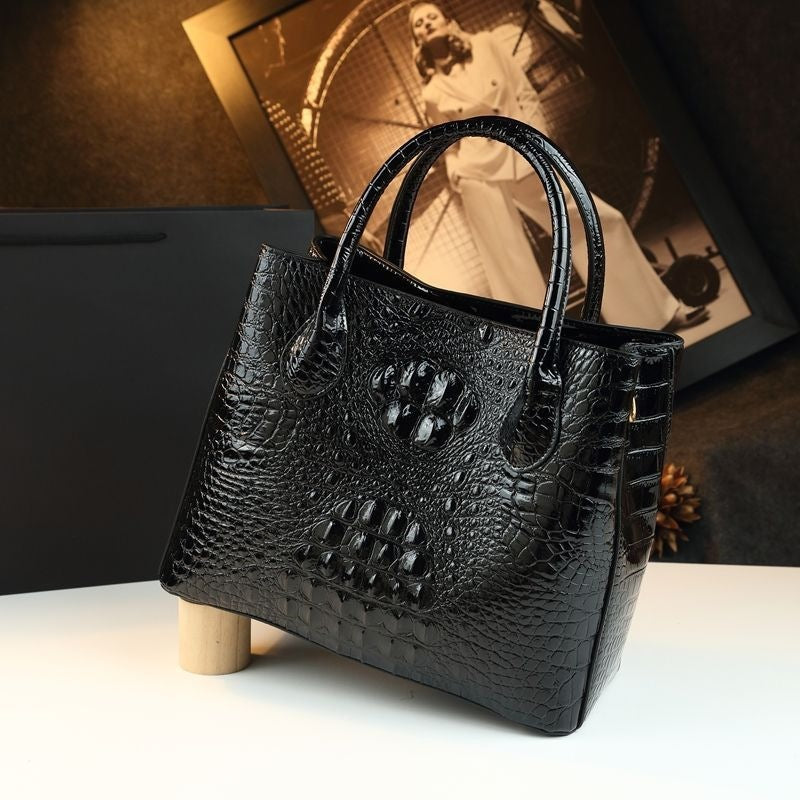 Croc-Embossed Genuine Leather Bucket Bag for Women – Luxury Shoulder & Crossbody Tote with a Chic, Sophisticated Design, A Stylish Handbag for Mature Ladies
