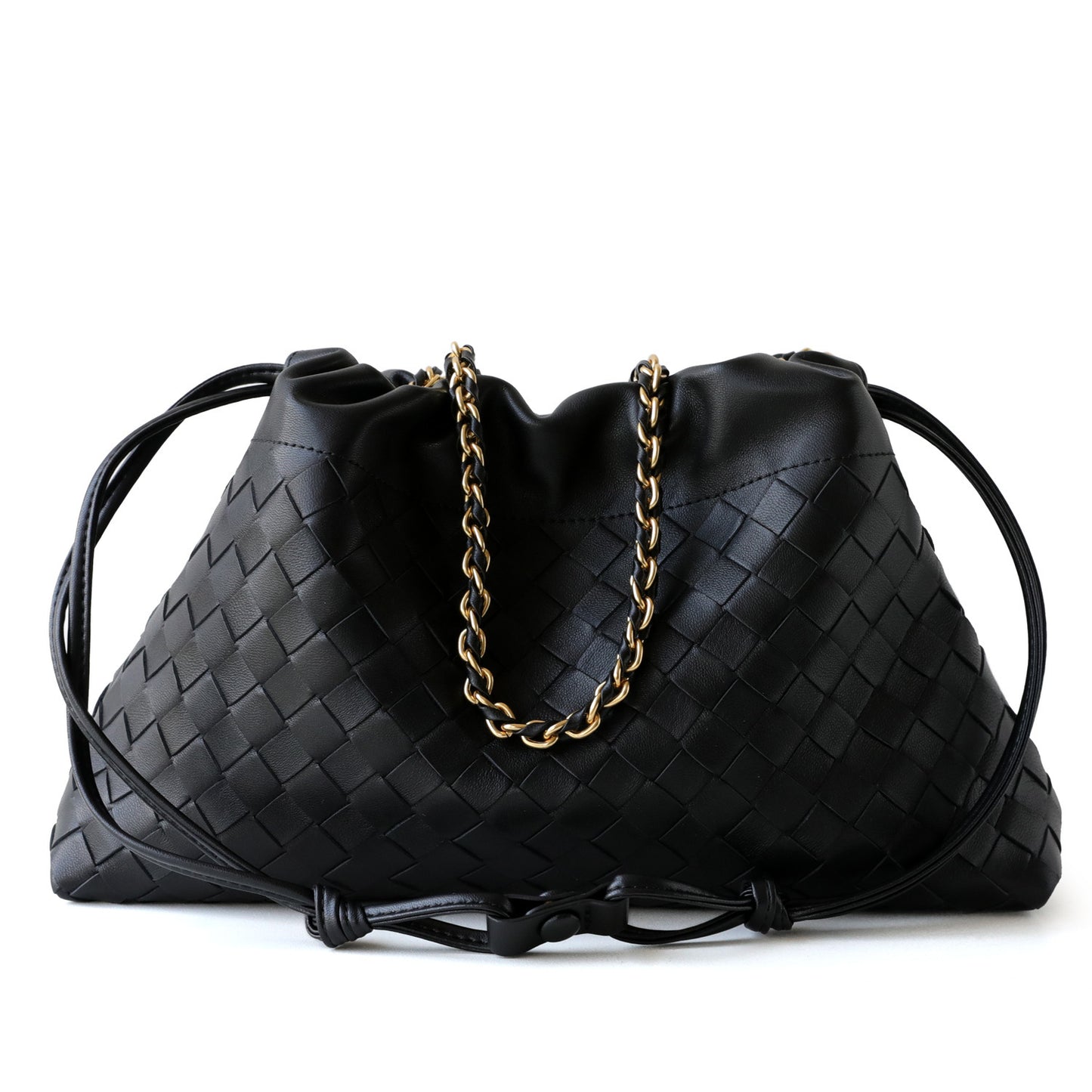 Sheepskin Woven Cloud Drawstring Bag for Women Light Luxury Chain Shoulder Crossbody Handbag, Minimalist Trendy Purse with Soft Texture
