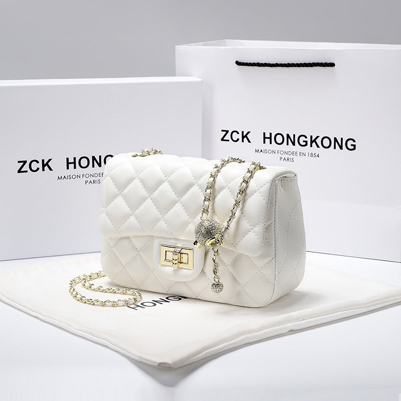 New Chanel-Style Quilted Chain Bag with Gold Ball, Shoulder Crossbody Purse, Chic Handbag for Women