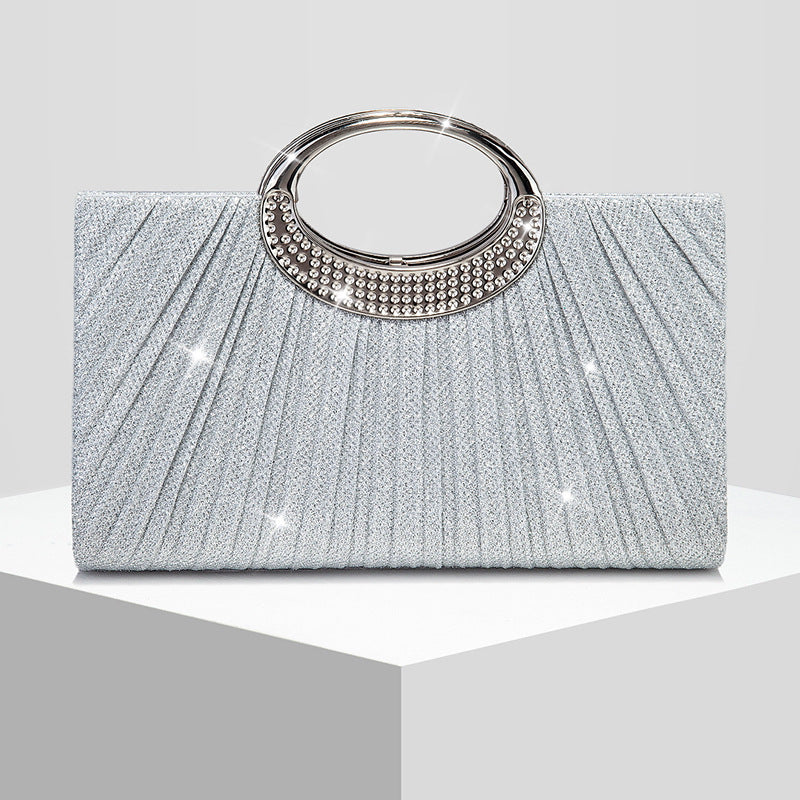 Sparkly Pleated Evening Clutch for Women, New Formal Wedding Banquet Gown Bag, Elegant Top Handle Crossbody Purse for Ladies