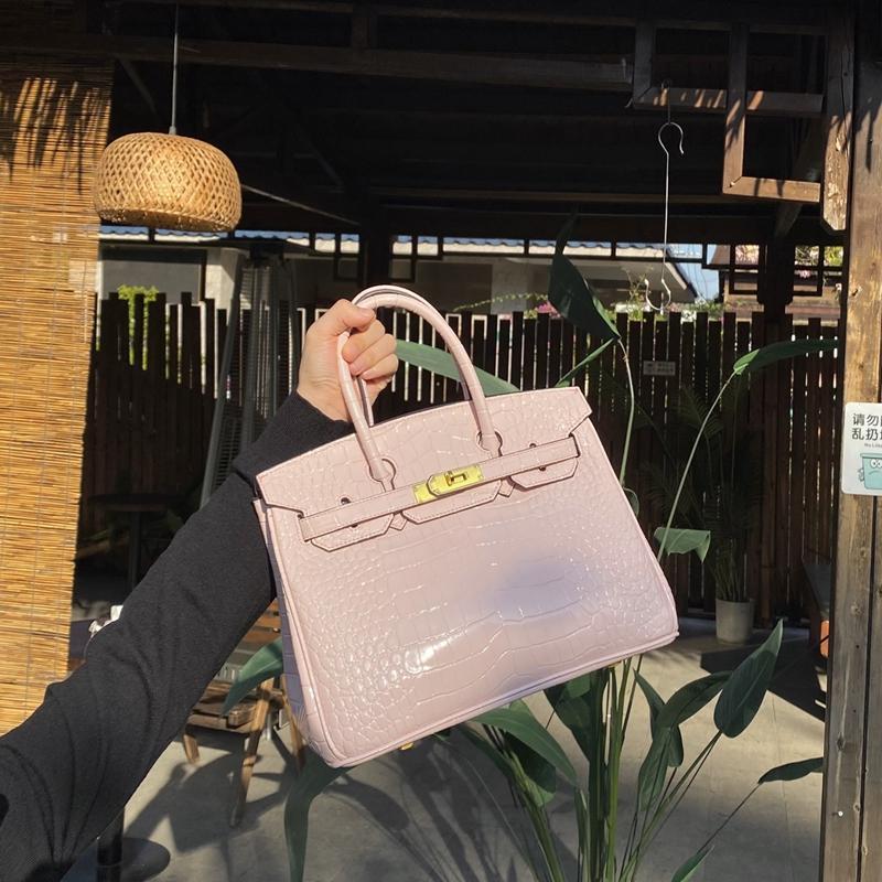Chic Croc-Embossed Birkin-Inspired Tote Bag for Women, Premium Genuine Leather Shoulder Crossbody Top-Handle Handbag with Dopamine Bright Colorful Style, High-End Everyday Purse
