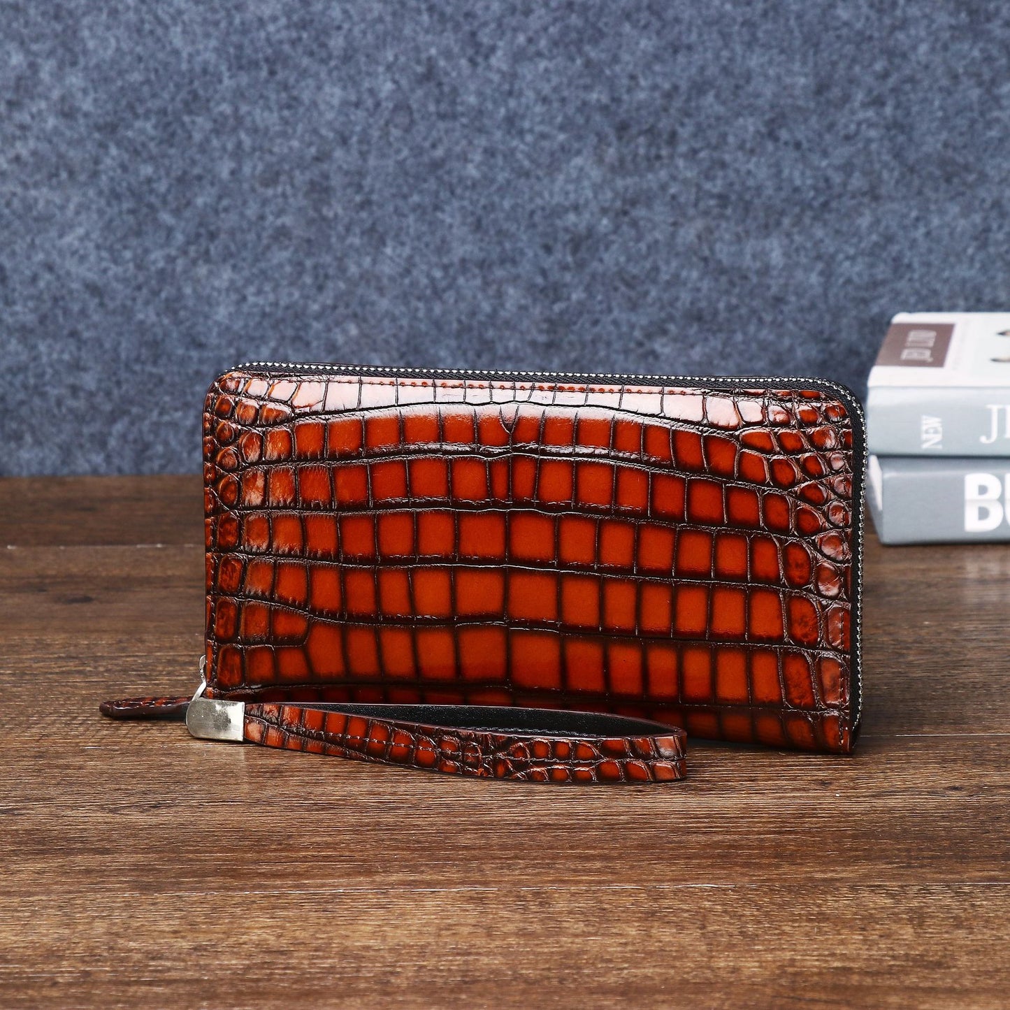 New Arrival Distressed Croc-Effect Clutch Wallet for Men, A Fashionable Classic Handheld Bag with Multiple Card Slots & Spacious Design