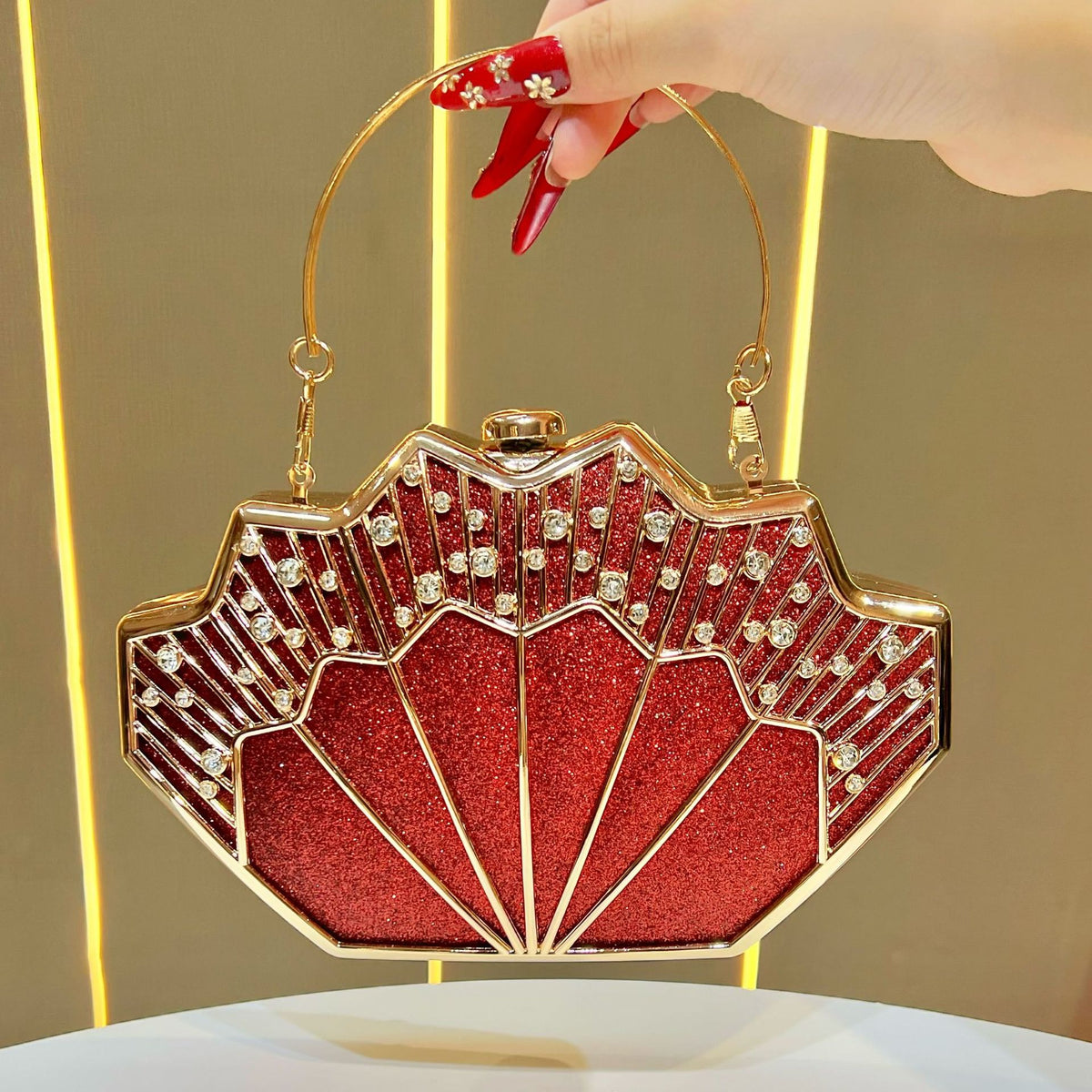 Women's Rhinestone-Embellished Premium Evening Clutch, Exquisite Top-Handle Crossbody Shoulder Handbag with Glamorous Design
