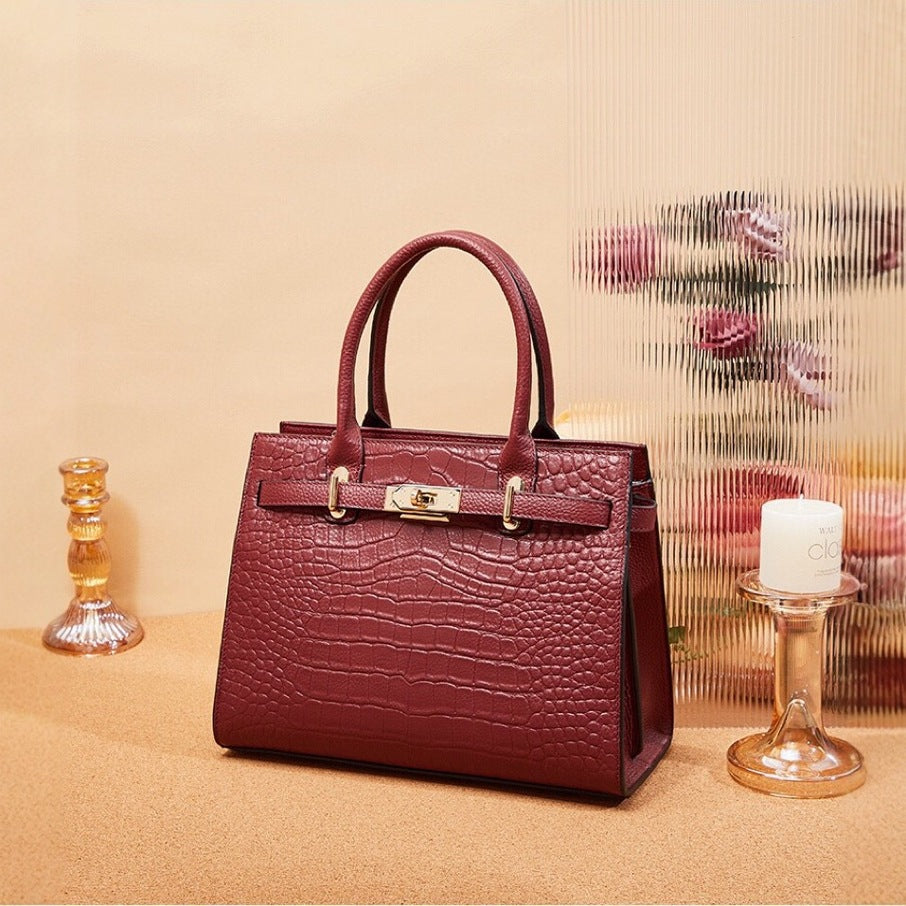 New Arrival Fall/Winter Kelly-Inspired Genuine Leather Tote Bag for Women, A Large Capacity Shoulder Crossbody Handbag with Croc-Effect & Versatile Design