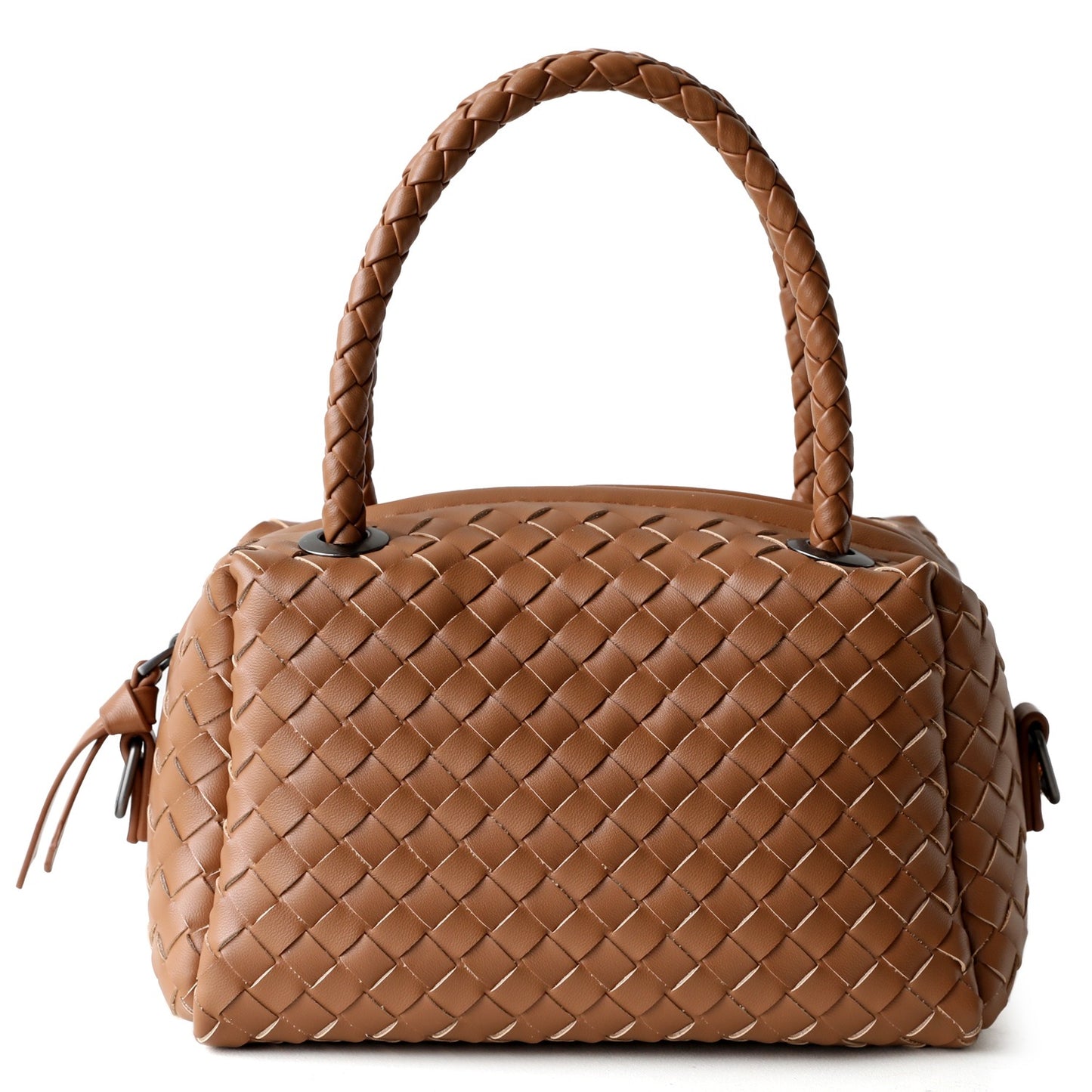 Handwoven Genuine Leather Boston Pillow Bag for Women Shoulder Crossbody Handbag, Premium Artisan Purse with Classic Silhouette