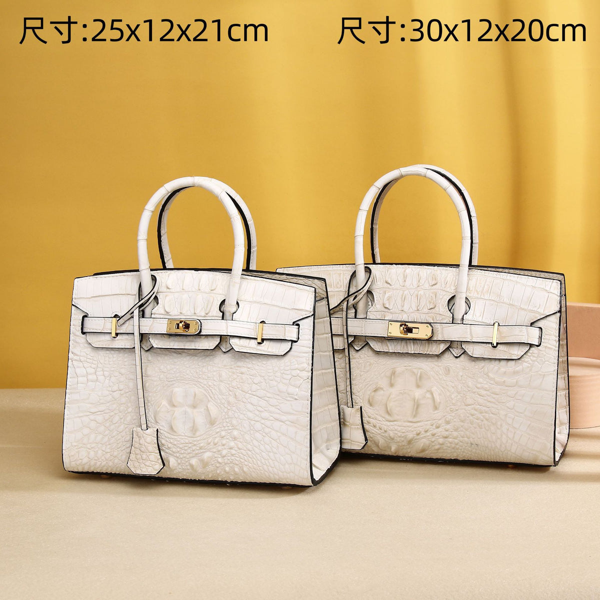 Elegant White Croc-Embossed Birkin-Inspired Tote Bag for Women, Premium High-End Top-Handle Shoulder Crossbody Handbag with Versatile Design, Everyday Purse