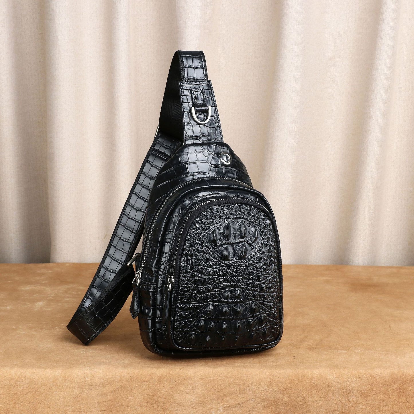 New Arrival Croc-Effect Genuine Leather Chest Bag for Men, A Trendy Crossbody Shoulder Bag with Unique Casual Style