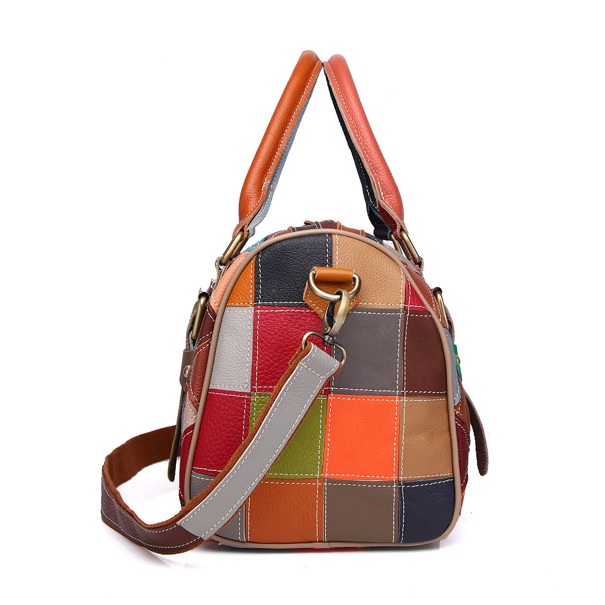 New Color Block Patchwork Messenger Bag in Top Layer Cowhide, Casual Pillow Top Handle Crossbody Purse, Stylish Handbag for Women