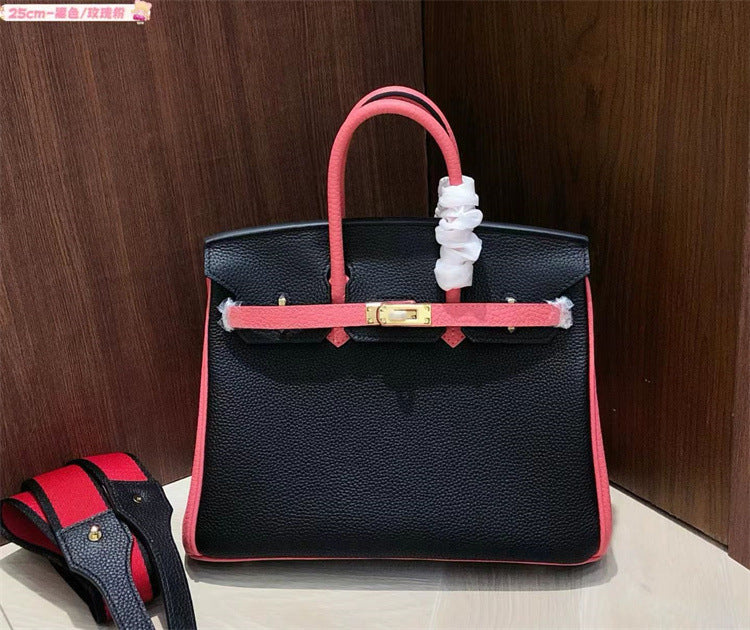 New Spring/Summer Birkin-Inspired Tri-Color Handbag for Women, Premium Top-Layer TC Cowhide Leather with Trendy Design, Versatile Shoulder Crossbody Tote for Everyday Style