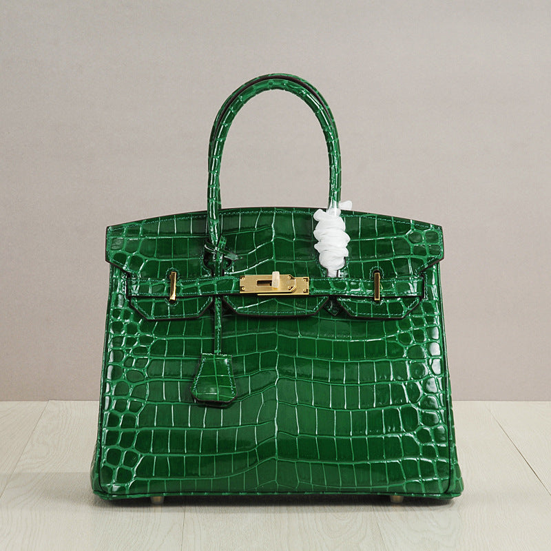 Genuine Leather Crocodile-Embossed Birkin-Style Bag for Women, New Large Capacity Commute Top Handle Shoulder Crossbody Purse, Fashionable Versatile Handbag for Ladies