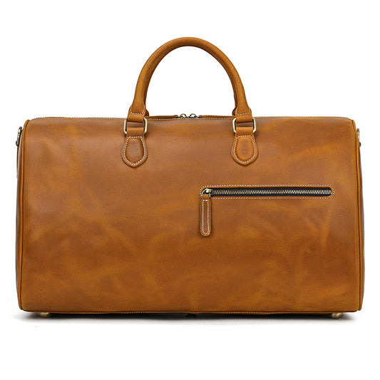 Vintage Crazy Horse Leather Large Capacity Travel Duffle, Top Handle Shoulder Crossbody Luggage Bag, Versatile Weekender for Men