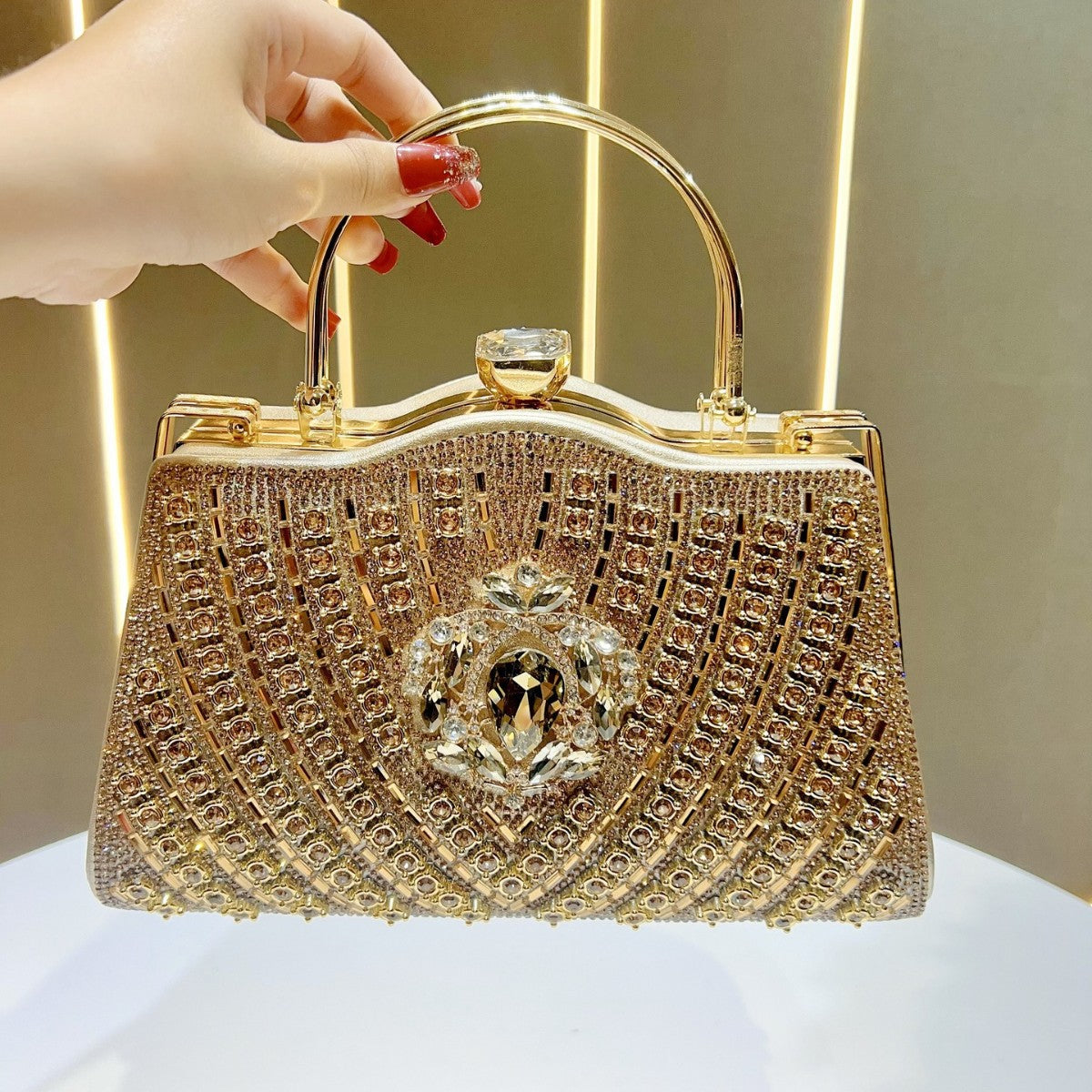 Women's Rhinestone-Embellished Light Luxury Evening Bag, Large Capacity Top-Handle Crossbody Handbag with Premium Design, Versatile Purse