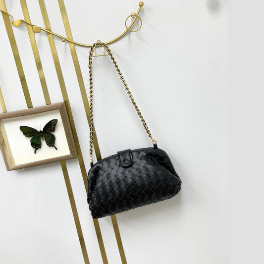 Genuine Leather Woven Cloud Bag with Clip Design, New Versatile Large Capacity Shoulder Crossbody Top Handle Underarm Purse, Light Luxury Handbag for Ladies