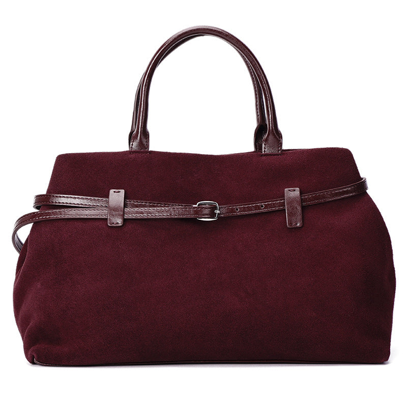 Suede Cowhide Tote Bag for Women Vintage Commuter Shoulder Handbag, Premium Textured Purse with Timeless Elegance