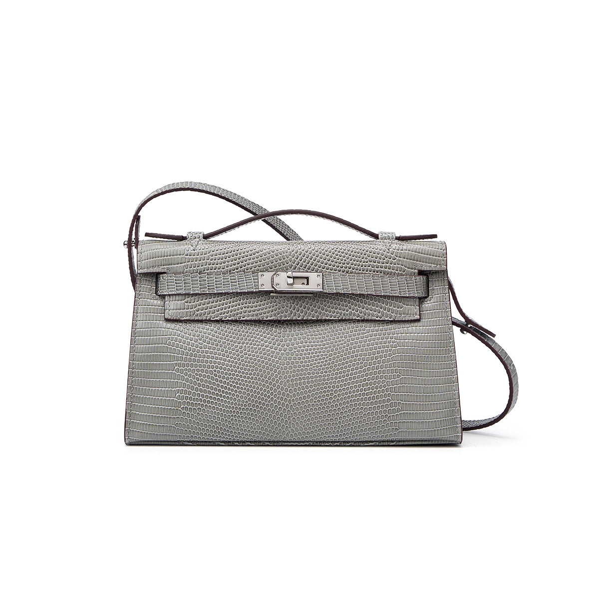 Lizard-Embossed Kelly-Style 22cm Bag in Genuine Leather, New Versatile Shoulder Crossbody Purse, Fashionable Handbag for Women