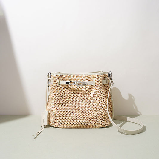 Woven Beach Bucket Bag for Women, New Summer Vacation Slouchy Shoulder Crossbody Top Handle Purse, Versatile Casual Handbag for Ladies