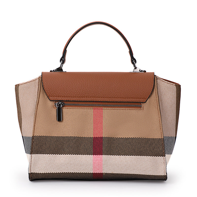 New Plaid Cowhide Large Capacity Tote Bag, Fashionable Trendy Shoulder Handbag, Premium Leather Bag for Women