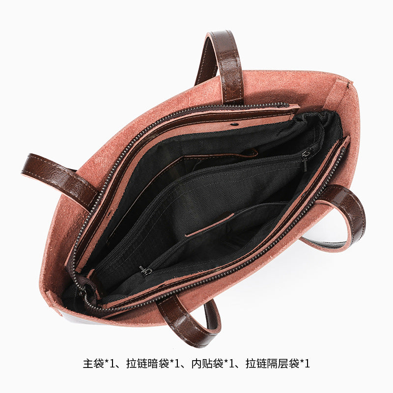 Waxed Cowhide Tote Bag for Women Large Capacity Practical Shoulder Handbag, Versatile Commuter Purse with Rich Leather Texture